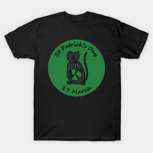 Cat with Ribbon and Shamrock St Patricks Day T-Shirt